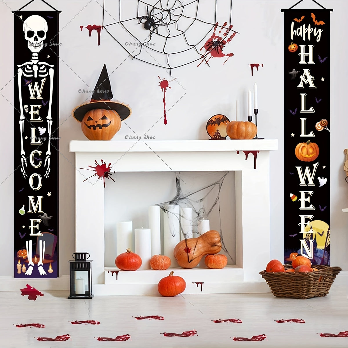 Halloween Hanging Door Curtain Banner | Pumpkin and Ghost Design, Pre-Assembled and Reusable | Trick or Treat Party Décor