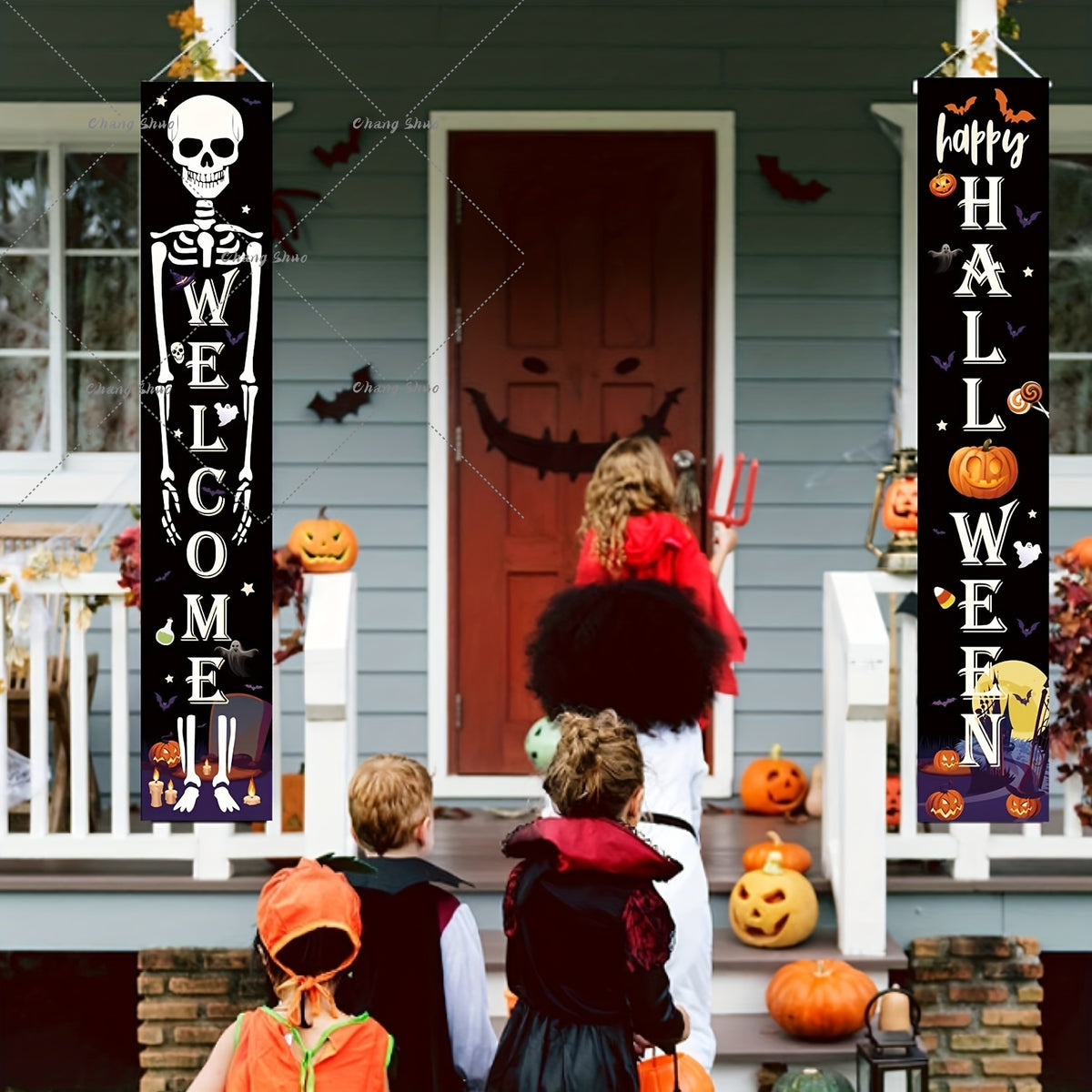 Halloween Hanging Door Curtain Banner | Pumpkin and Ghost Design, Pre-Assembled and Reusable | Trick or Treat Party Décor