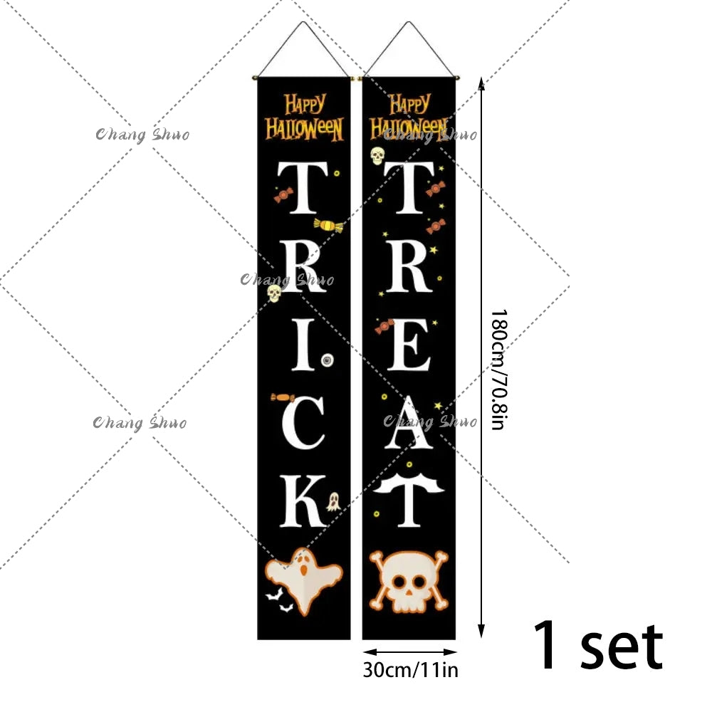 Halloween Hanging Door Curtain Banner | Pumpkin and Ghost Design, Pre-Assembled and Reusable | Trick or Treat Party Décor