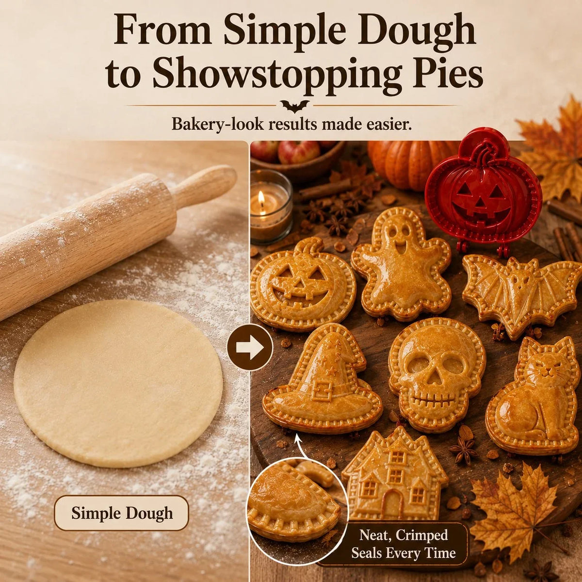 Halloween Pie Mould Hinged Plastic 8 Spooky Shapes with Snap-Seal Edges