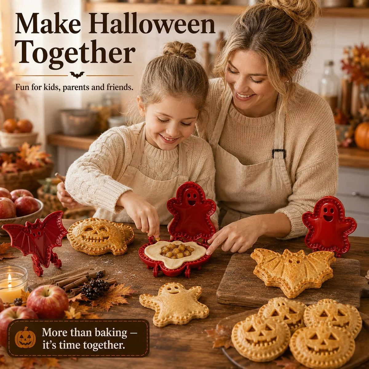 Halloween Pie Mould Hinged Plastic 8 Spooky Shapes with Snap-Seal Edges