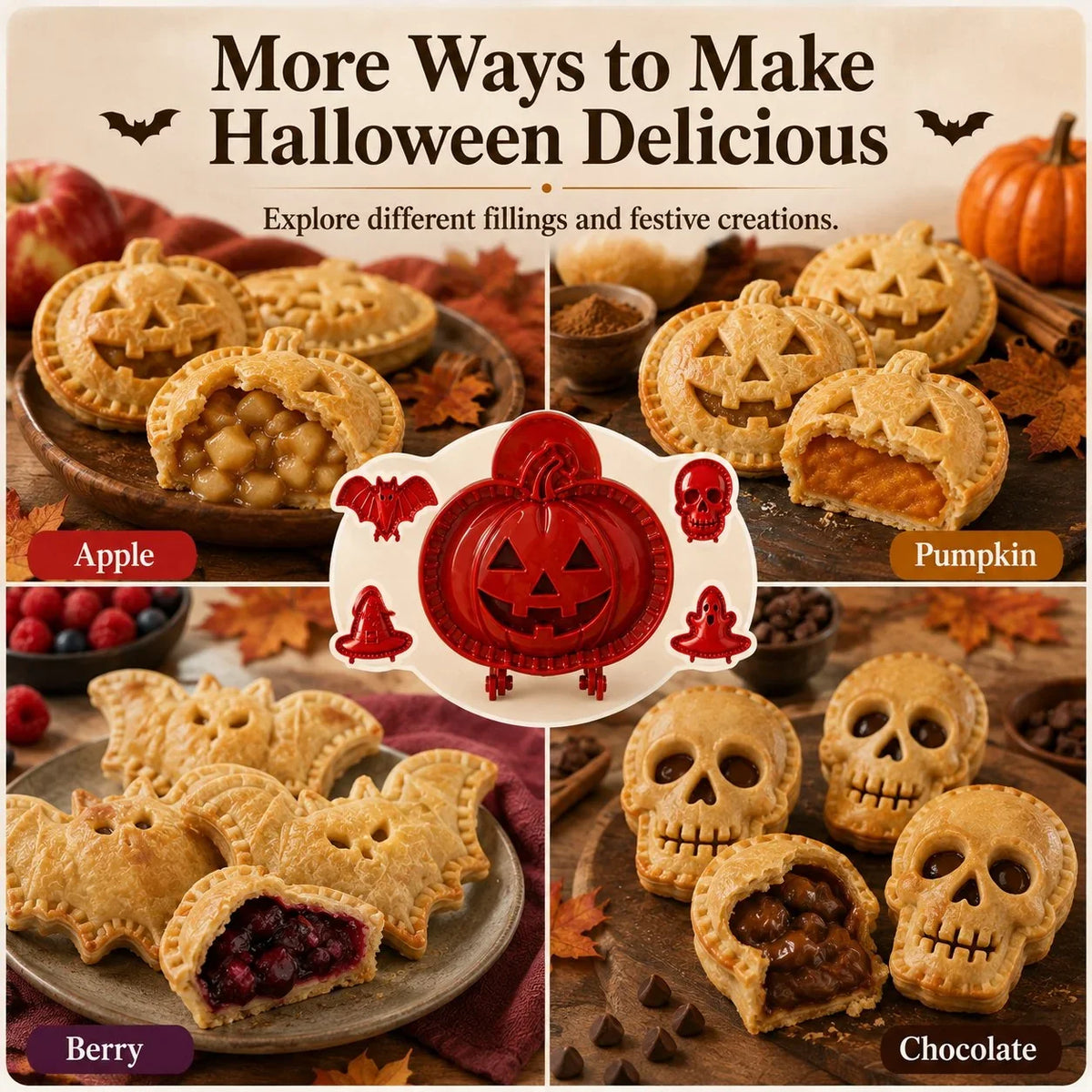 Halloween Pie Mould Hinged Plastic 8 Spooky Shapes with Snap-Seal Edges