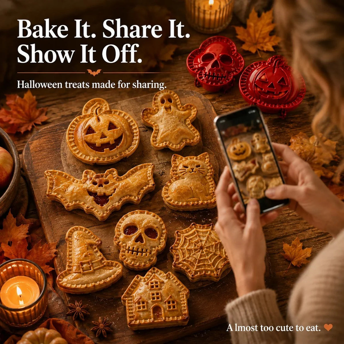 Halloween Pie Mould Hinged Plastic 8 Spooky Shapes with Snap-Seal Edges