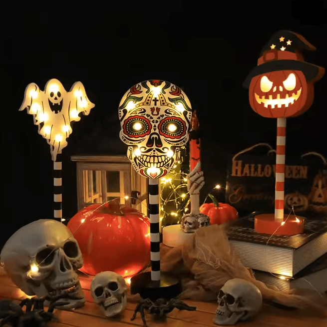 Halloween Pumpkin Ghost LED Night Light | Waterproof, Battery Powered | Cosy Glow for Porch, Garden & Indoor Decor