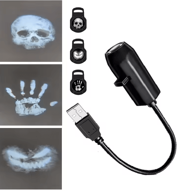 Halloween Skull Projection Night Light | Rotating Patterns for Walls & Ceilings | USB Powered, Multiple LED Modes