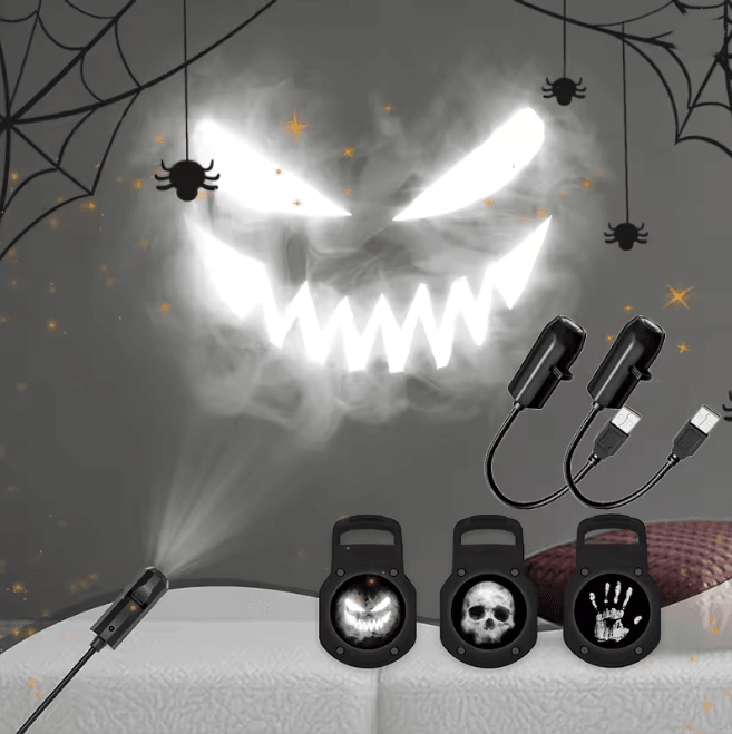 Halloween Skull Projection Night Light | Rotating Patterns for Walls & Ceilings | USB Powered, Multiple LED Modes