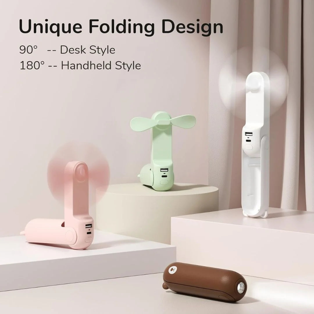 Handheld Mini Fan | Folding Body, Built-In Power Bank