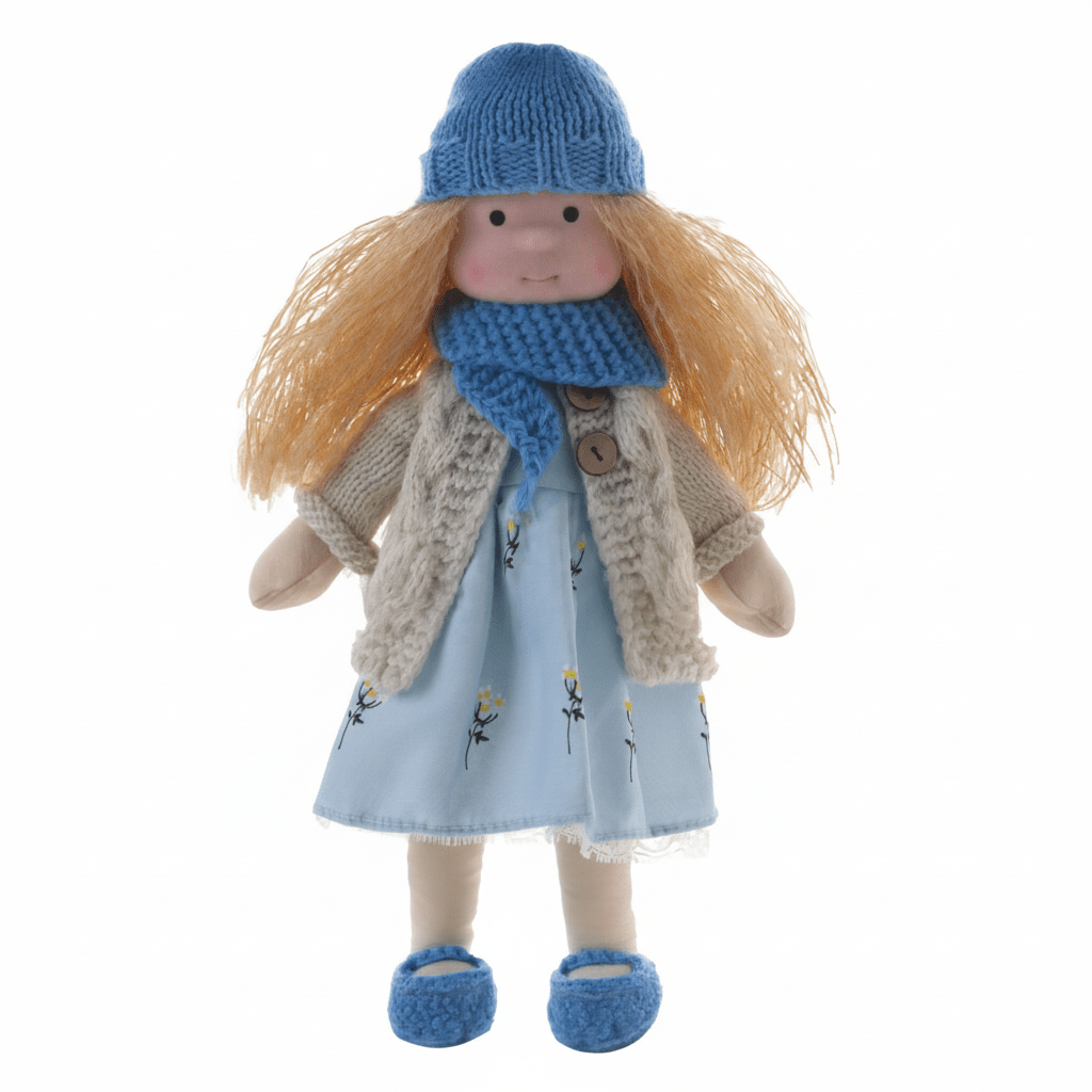 Handmade Waldorf Doll, Cotton & Plush| Minimalist Face for Imaginative Play | Sturdy Plastic Head, Cuddly Body