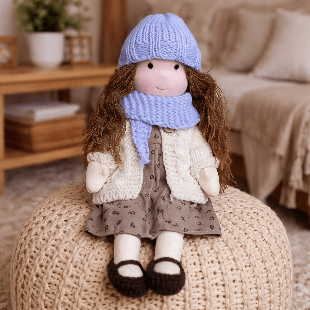 Handmade Waldorf Doll, Cotton & Plush| Minimalist Face for Imaginative Play | Sturdy Plastic Head, Cuddly Body