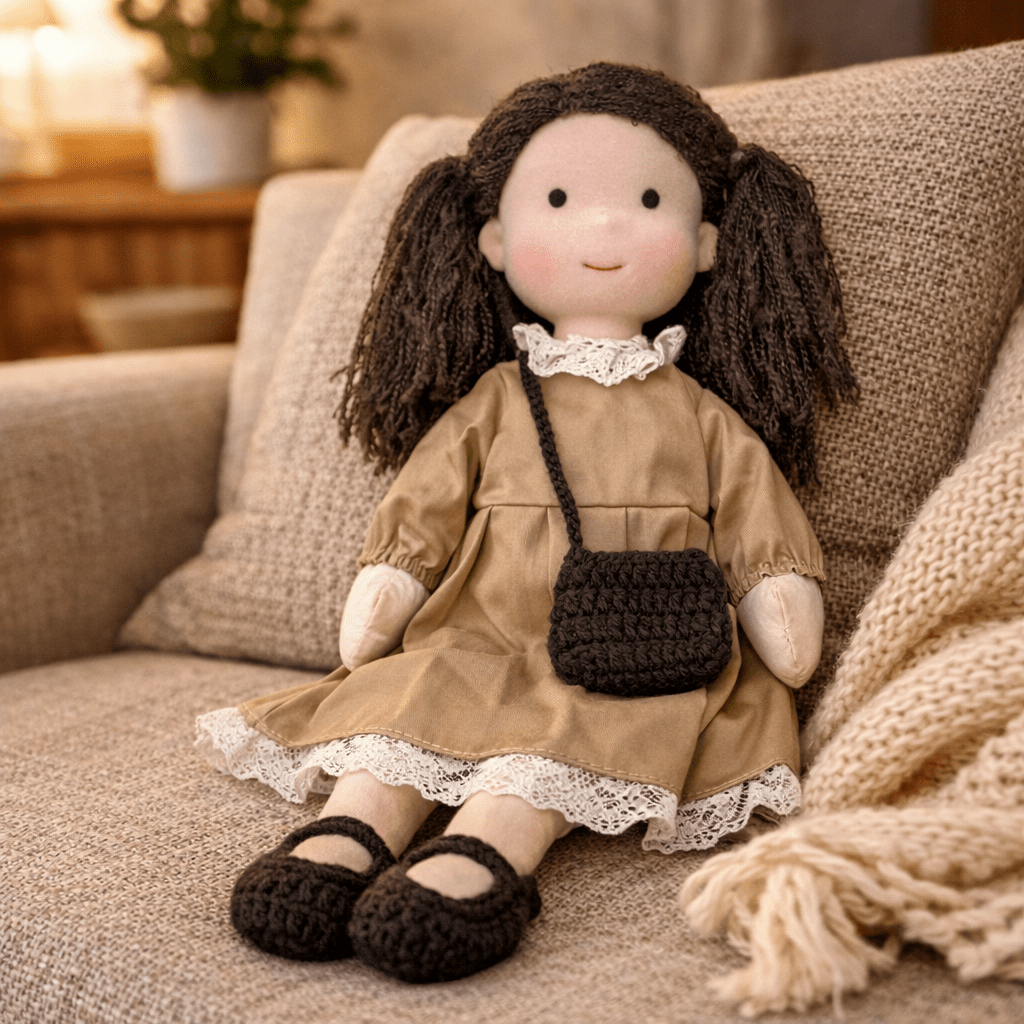 Handmade Waldorf Doll, Cotton & Plush| Minimalist Face for Imaginative Play | Sturdy Plastic Head, Cuddly Body