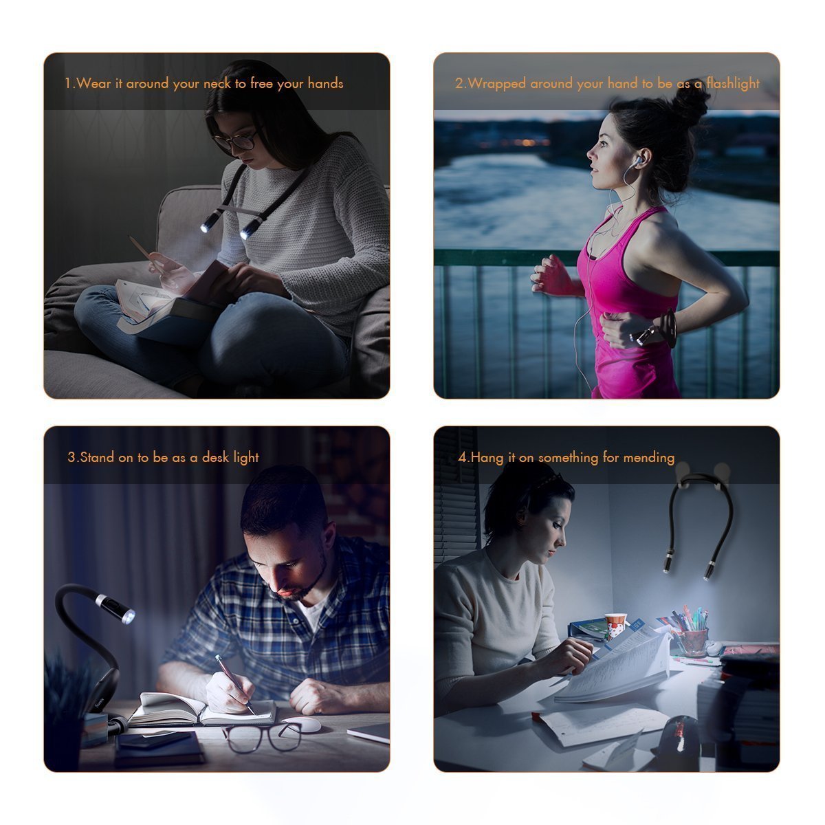 Hands-Free LED Neck Reading Light | Flexible Flex-Neck Design | Battery-Powered, Non-Disturbing Book Light for Bedtime Reading