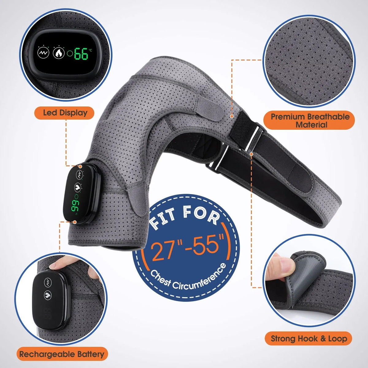Heated Shoulder Massager | Adjustable Heat & Vibration Levels | USB Rechargeable, Adjustable Straps for Shoulder Tension Relief