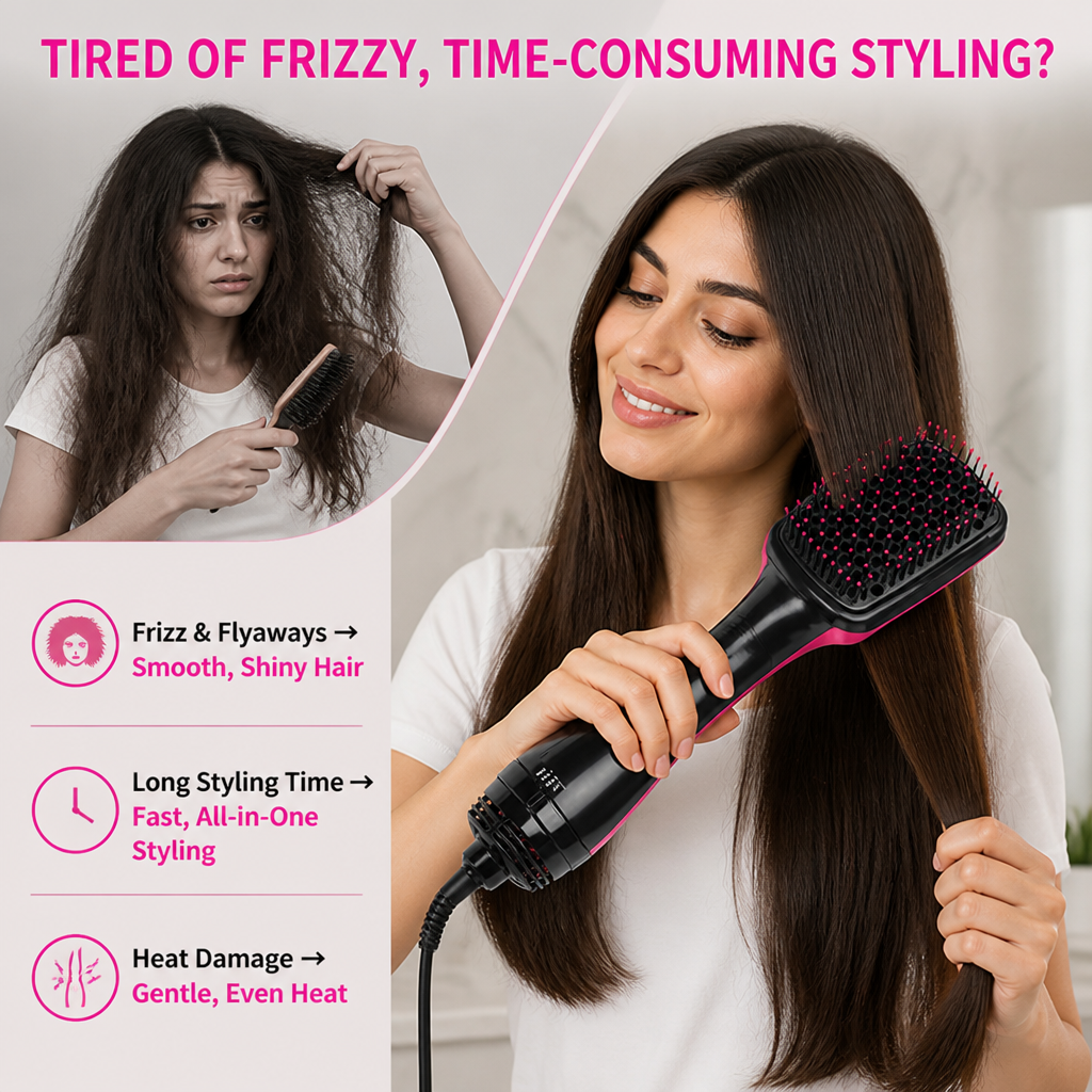 Hot Air Styler Brush | Negative Ion Technology & Oval Volumising Head | Dries, Straightens & Styles in One Step