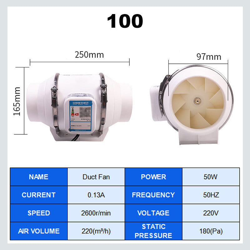 Inline Duct Fan DPT-75 DPT-100 | 220V EU / 110V US Waterproof | Whisper-Quiet Airflow for Bathroom, Kitchen, Attic