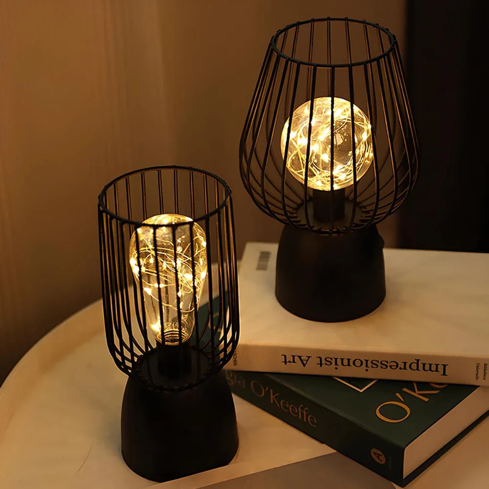 Iron Table Lamp 24.5 cm | Curvy or Slender Style | Battery-Powered, E27 Bulb, Warm White Glow, No Wiring Needed