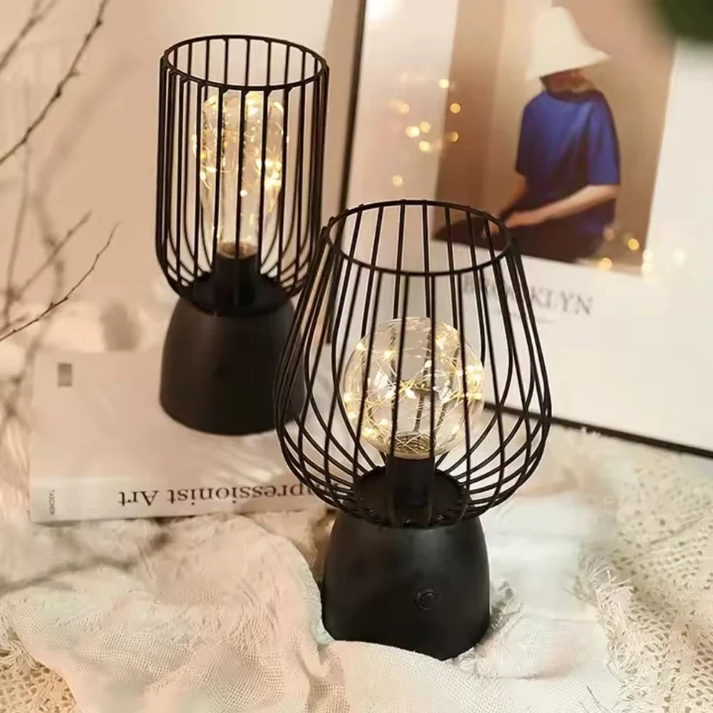 Iron Table Lamp 24.5 cm | Curvy or Slender Style | Battery-Powered, E27 Bulb, Warm White Glow, No Wiring Needed