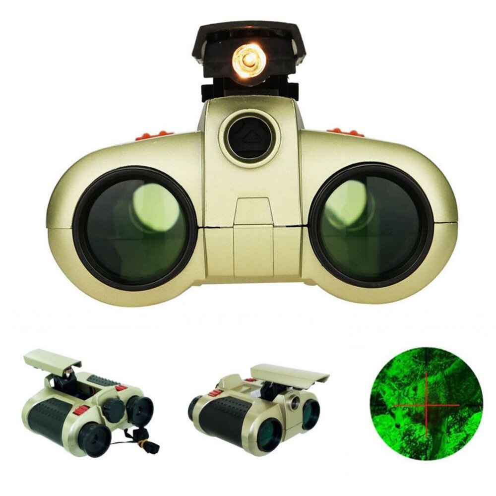 Kids Night Vision Goggles - 4x Magnification Adjustable Eyepiece - Pop-up Light - Green