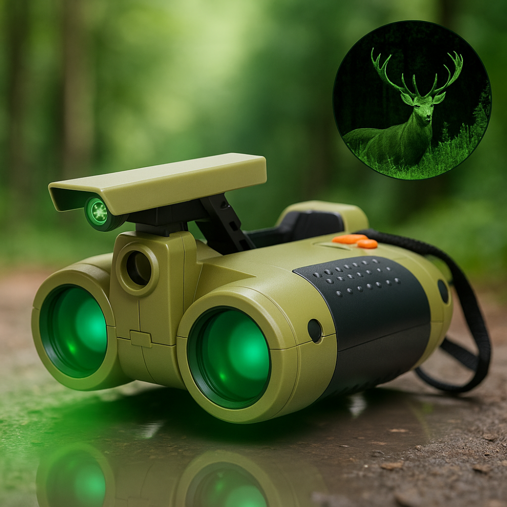 Kids Night Vision Goggles - 4x Magnification Adjustable Eyepiece - Pop-up Light - Green