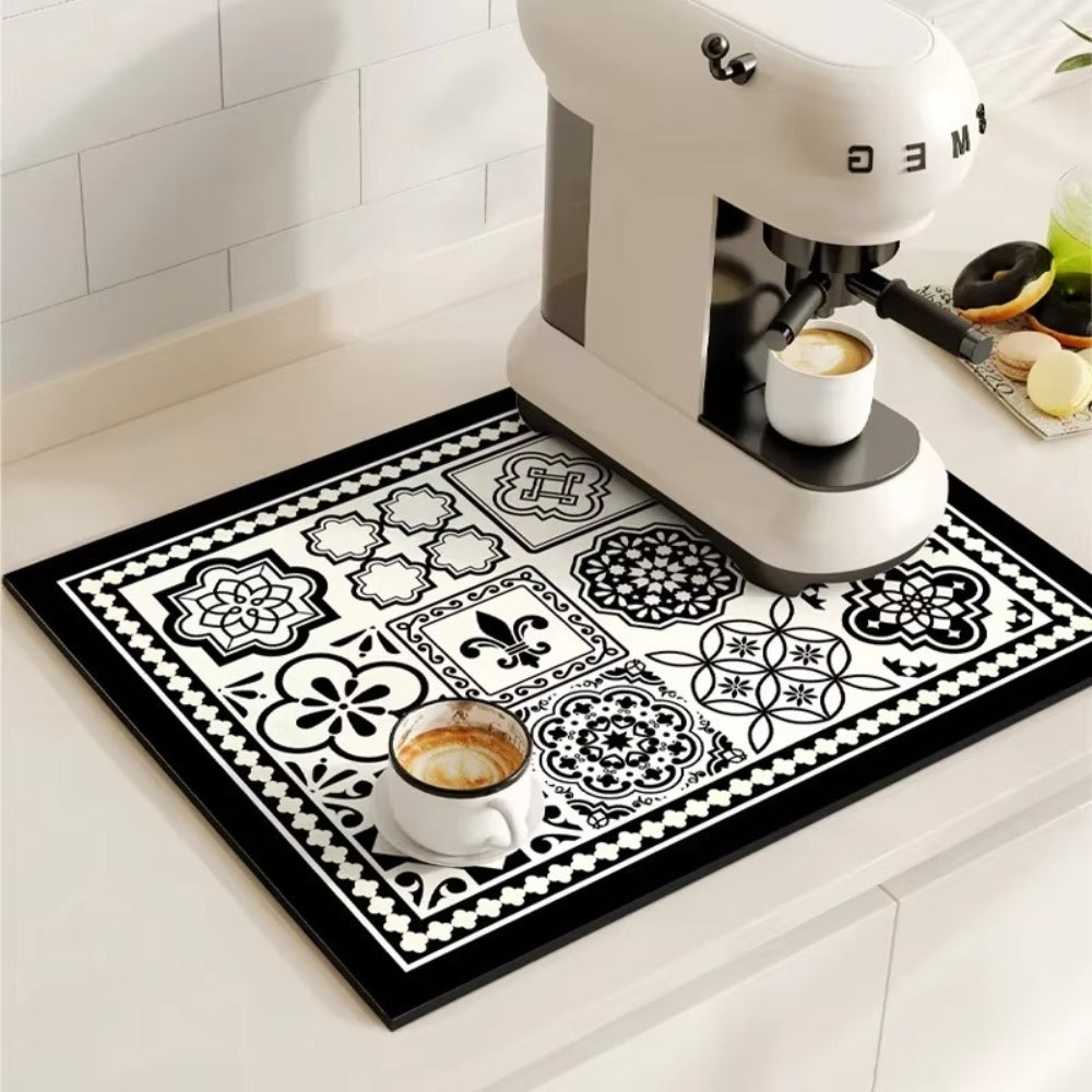 Kitchen Counter Mat | Retro Tile Print, Absorbent Surface