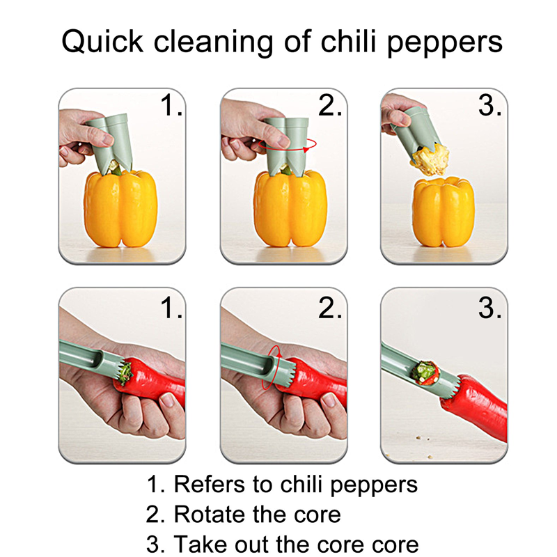 Kitchen Gadget Fruit Pepper Corer 2-in-1 ABS with Finger-Friendly Design