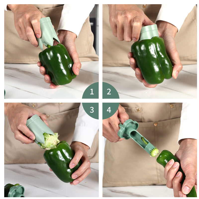 Kitchen Gadget Fruit Pepper Corer 2-in-1 ABS with Finger-Friendly Design
