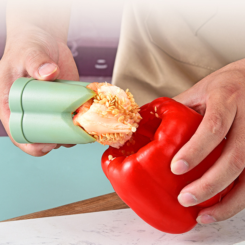 Kitchen Gadget Fruit Pepper Corer 2-in-1 ABS with Finger-Friendly Design