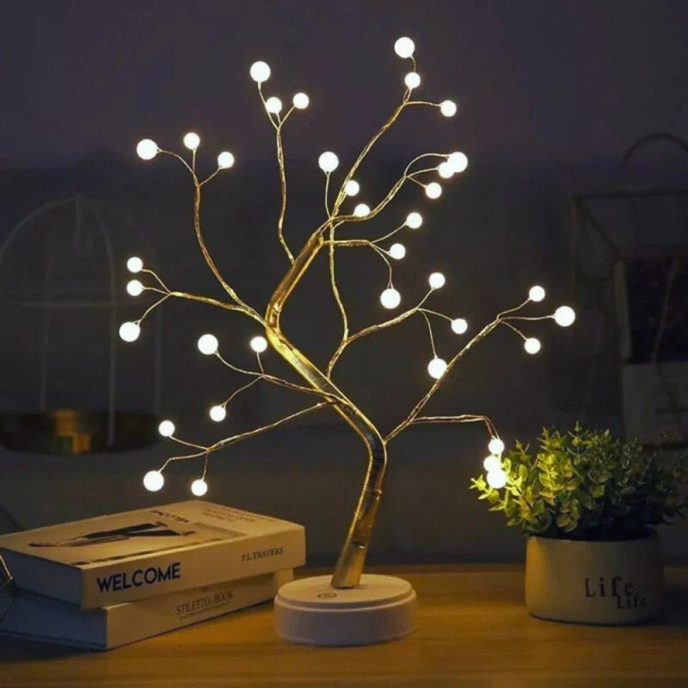 LED Branch Light Tree, Copper Wire | Drop or Pearl Shades, Warm White Glow | Adjustable Branches, USB or Battery Powered