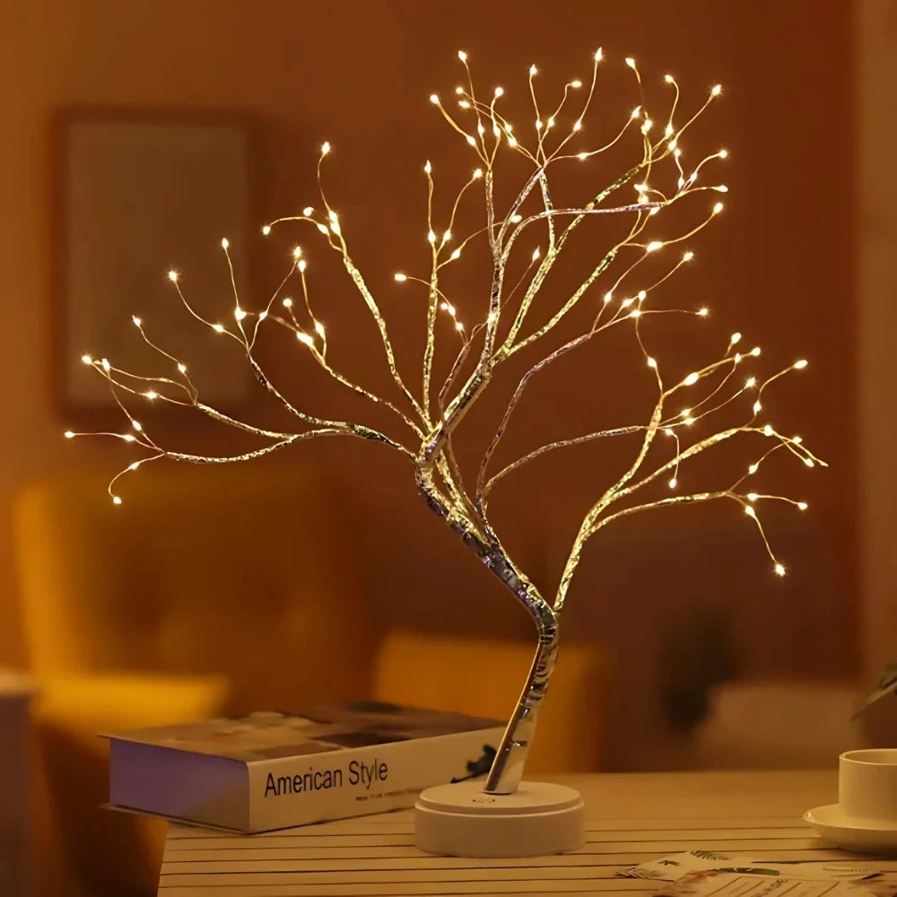 LED Branch Light Tree, Copper Wire | Drop or Pearl Shades, Warm White Glow | Adjustable Branches, USB or Battery Powered