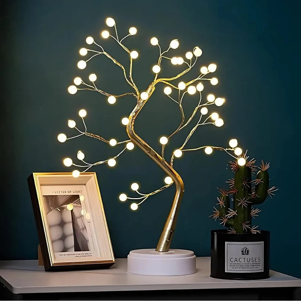 LED Branch Light Tree, Copper Wire | Drop or Pearl Shades, Warm White Glow | Adjustable Branches, USB or Battery Powered