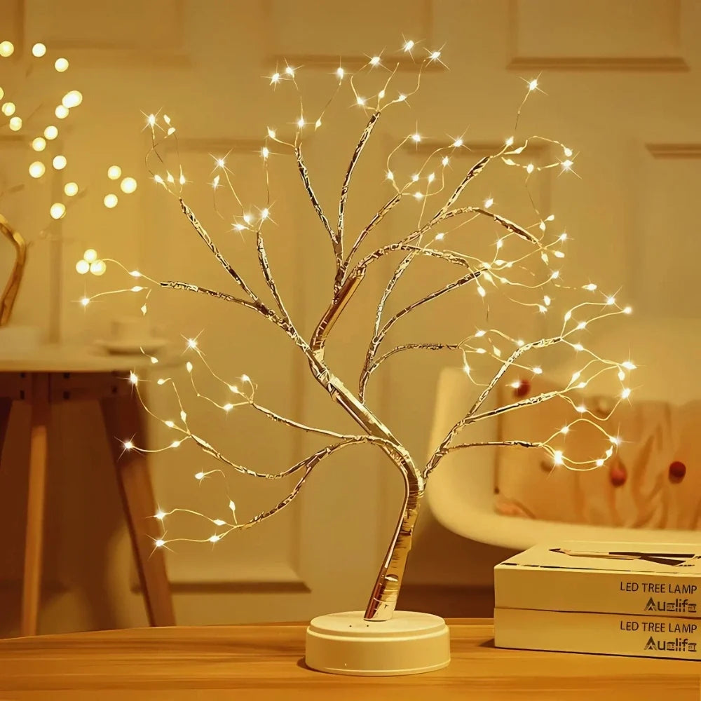 LED Branch Light Tree, Copper Wire | Drop or Pearl Shades, Warm White Glow | Adjustable Branches, USB or Battery Powered