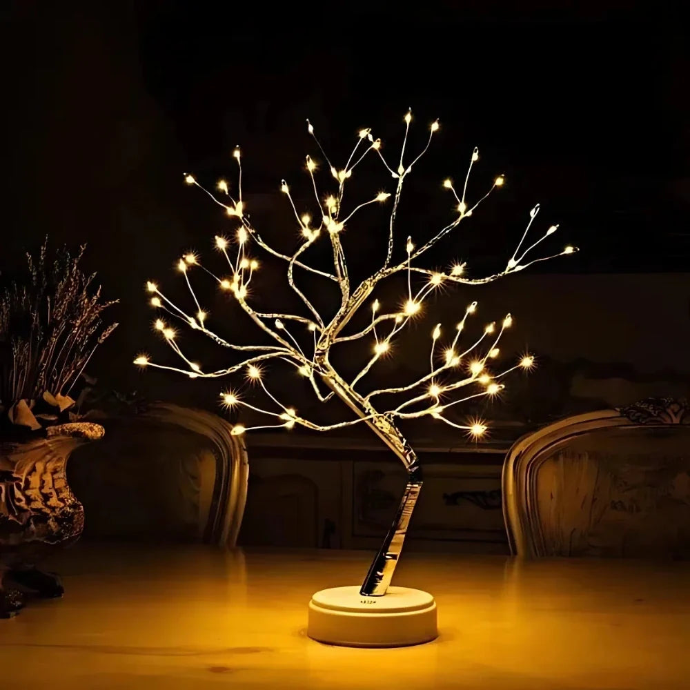 LED Branch Light Tree, Copper Wire | Drop or Pearl Shades, Warm White Glow | Adjustable Branches, USB or Battery Powered