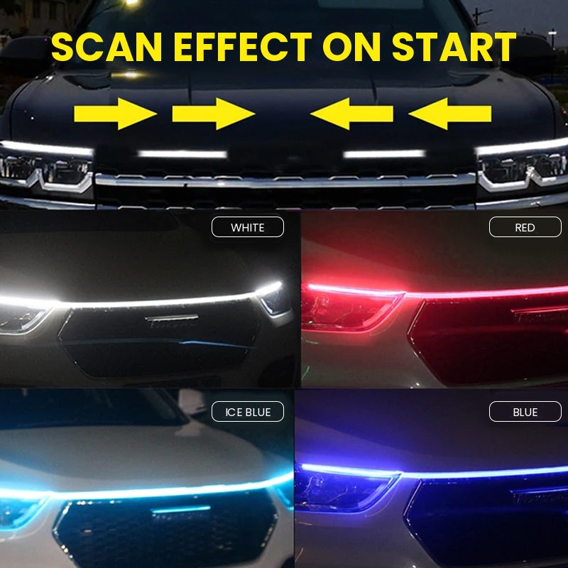 LED Car Hood Light Strip | Flexible Silicone Design with Side LEDs | Waterproof, Short-Circuit Protected, Universal 12V Fit