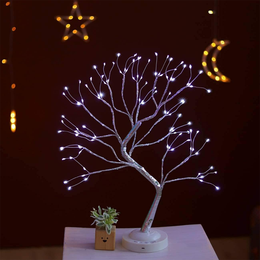 LED Fairy Light Tree Lamp | 108 Bendable Branch Lights, Flexible Design | Cordless Dual-Power Décor for Home and Garden
