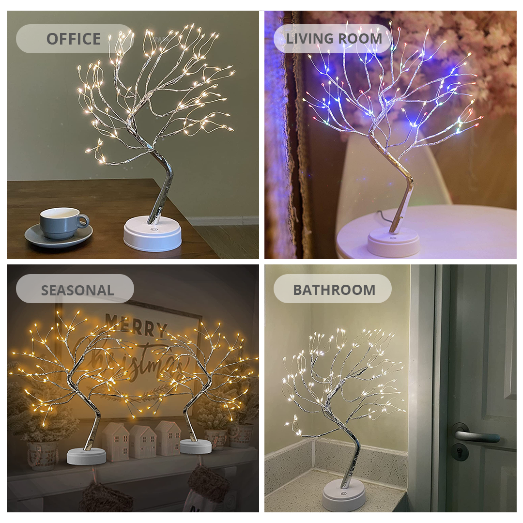 LED Fairy Light Tree Lamp | 108 Bendable Branch Lights, Flexible Design | Cordless Dual-Power Décor for Home and Garden