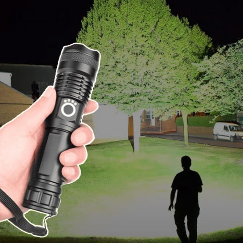 LED Flashlight XHP50 | Zoomable, 3 Modes, Up to 90000 Lumens | USB Rechargeable 18650/26650 Battery, IPX-6 Water-Resistant