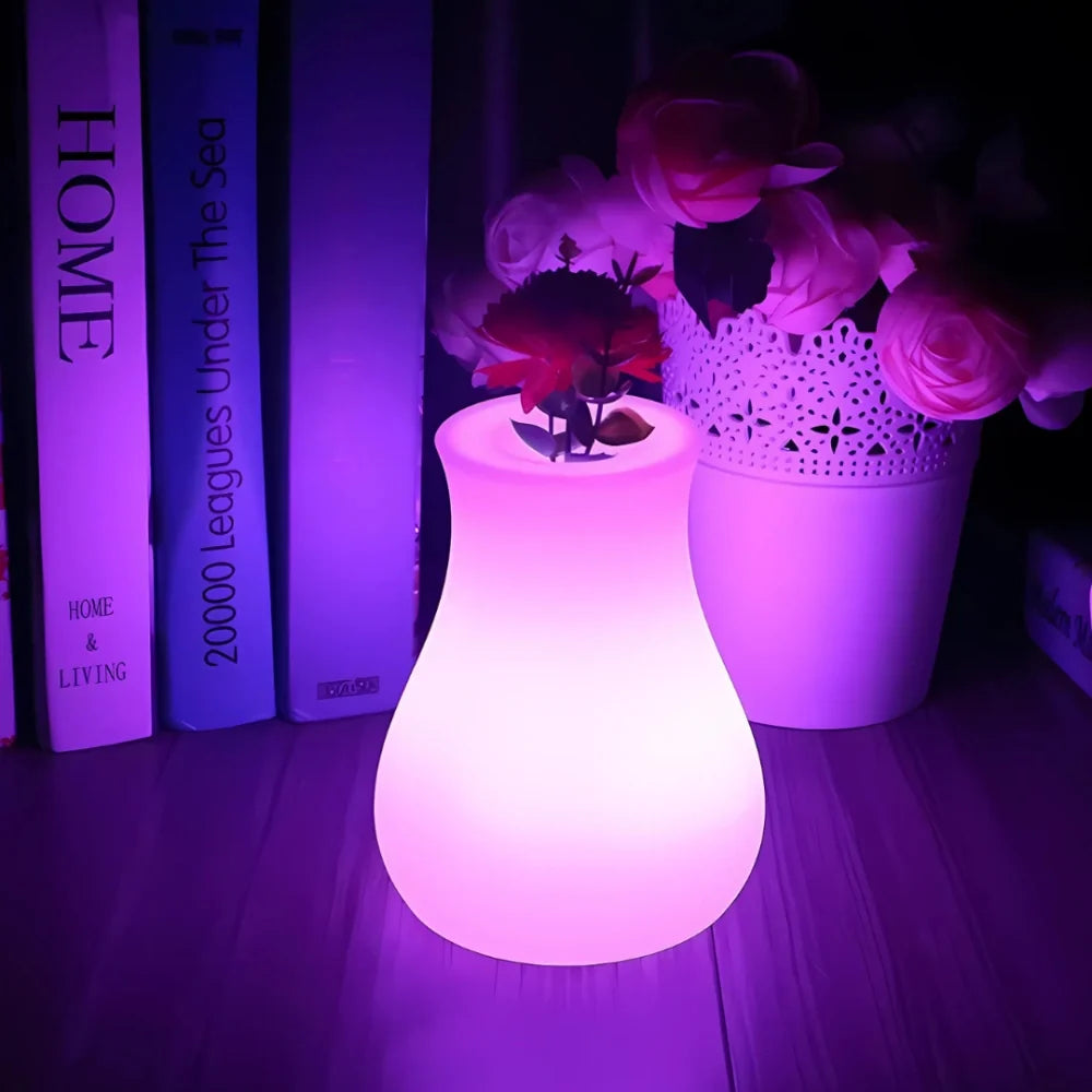 LED Flower Vase Plastic 11 x 11 x 15 cm | Rechargeable & IP65 Waterproof | 16 Colours, Remote Control, USB Charging