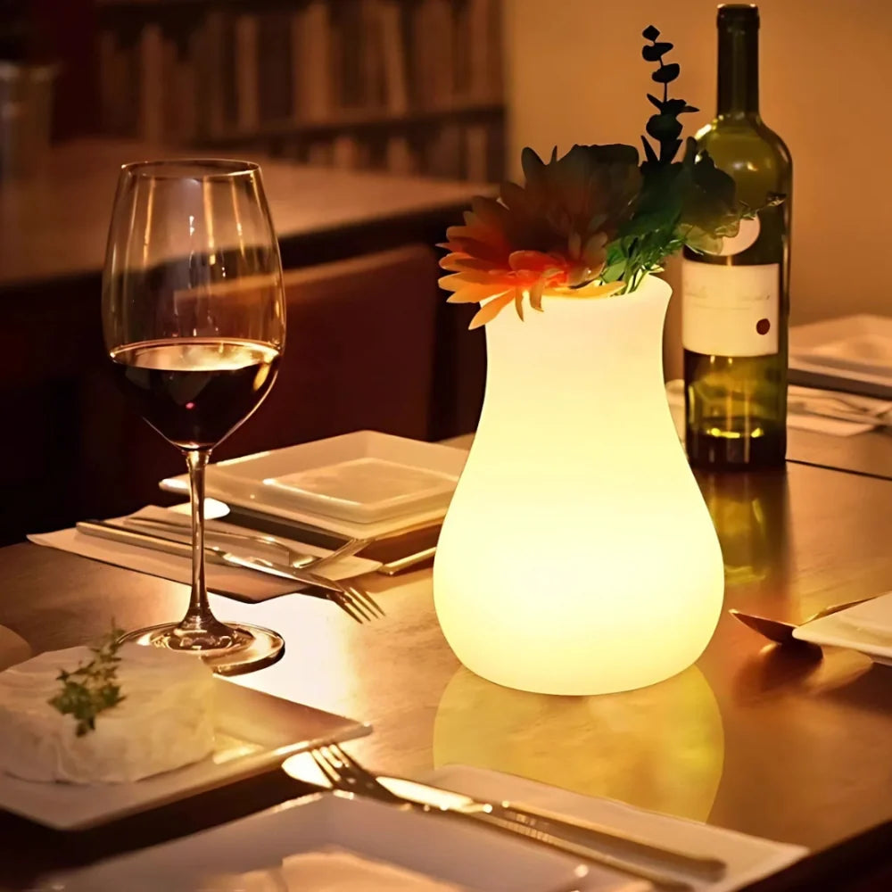 LED Flower Vase Plastic 11 x 11 x 15 cm | Rechargeable & IP65 Waterproof | 16 Colours, Remote Control, USB Charging