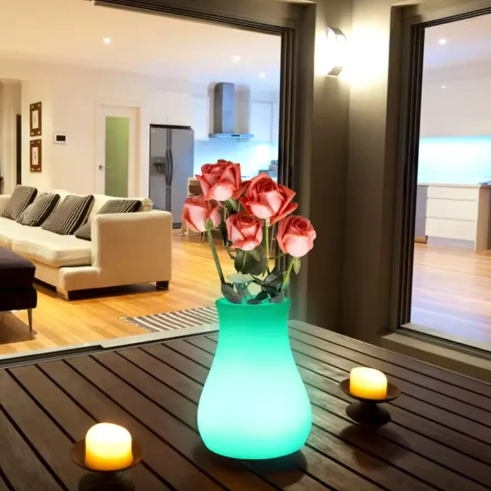 LED Flower Vase Plastic 11 x 11 x 15 cm | Rechargeable & IP65 Waterproof | 16 Colours, Remote Control, USB Charging