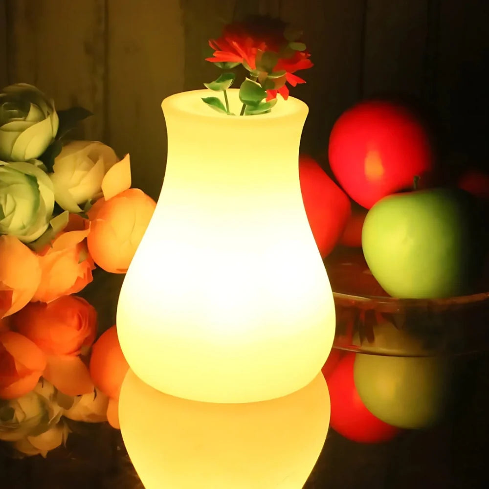 LED Flower Vase Plastic 11 x 11 x 15 cm | Rechargeable & IP65 Waterproof | 16 Colours, Remote Control, USB Charging