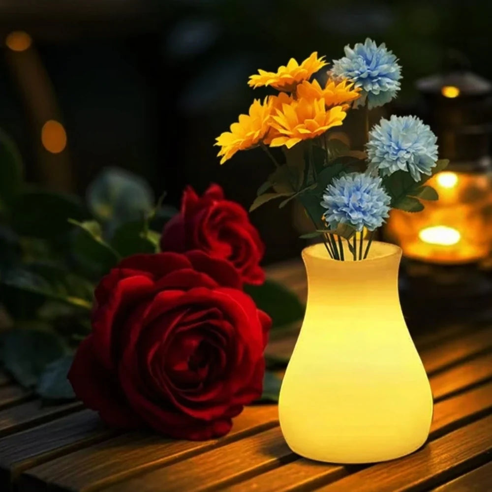 LED Flower Vase Plastic 11 x 11 x 15 cm | Rechargeable & IP65 Waterproof | 16 Colours, Remote Control, USB Charging