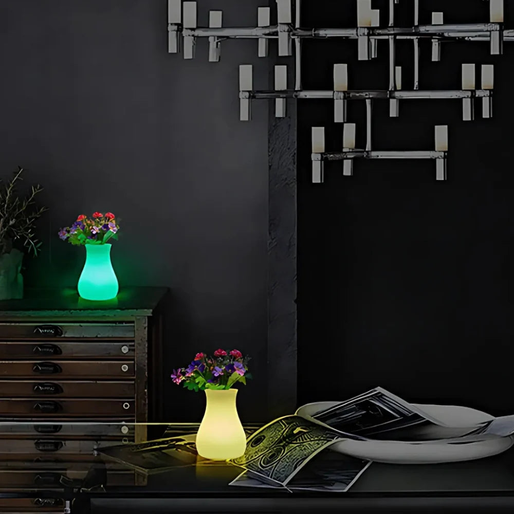 LED Flower Vase Plastic 11 x 11 x 15 cm | Rechargeable & IP65 Waterproof | 16 Colours, Remote Control, USB Charging