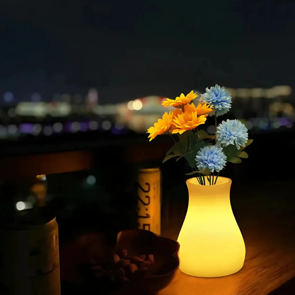 LED Flower Vase Plastic 11 x 11 x 15 cm | Rechargeable & IP65 Waterproof | 16 Colours, Remote Control, USB Charging