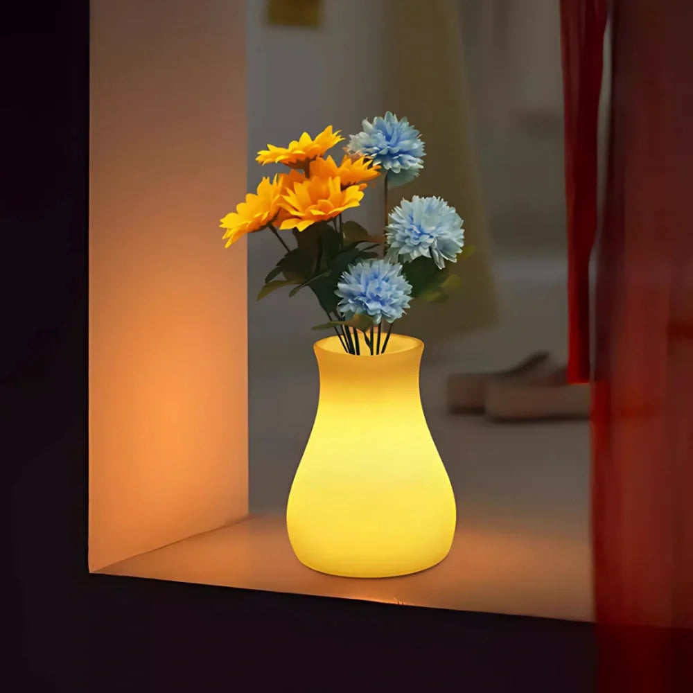 LED Flower Vase Plastic 11 x 11 x 15 cm | Rechargeable & IP65 Waterproof | 16 Colours, Remote Control, USB Charging