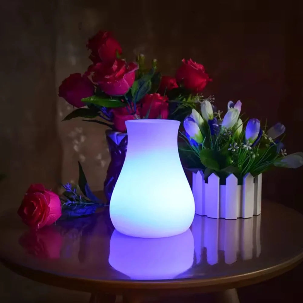 LED Flower Vase Plastic 11 x 11 x 15 cm | Rechargeable & IP65 Waterproof | 16 Colours, Remote Control, USB Charging