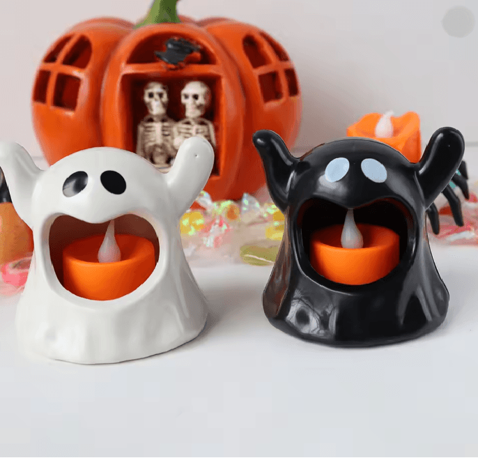 LED Ghost Candle Light Halloween Decoration | Flameless Flickering Battery Powered Light | Cool-Touch Safe Ambient Glow
