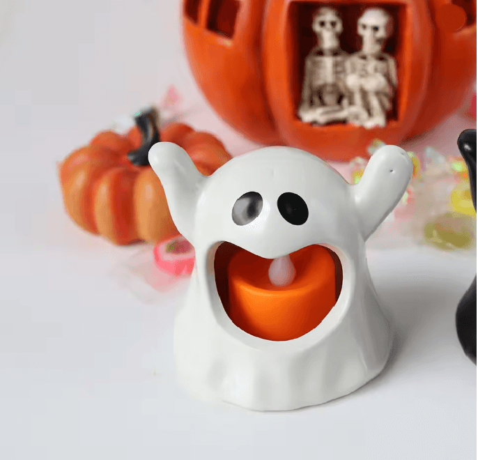LED Ghost Candle Light Halloween Decoration | Flameless Flickering Battery Powered Light | Cool-Touch Safe Ambient Glow