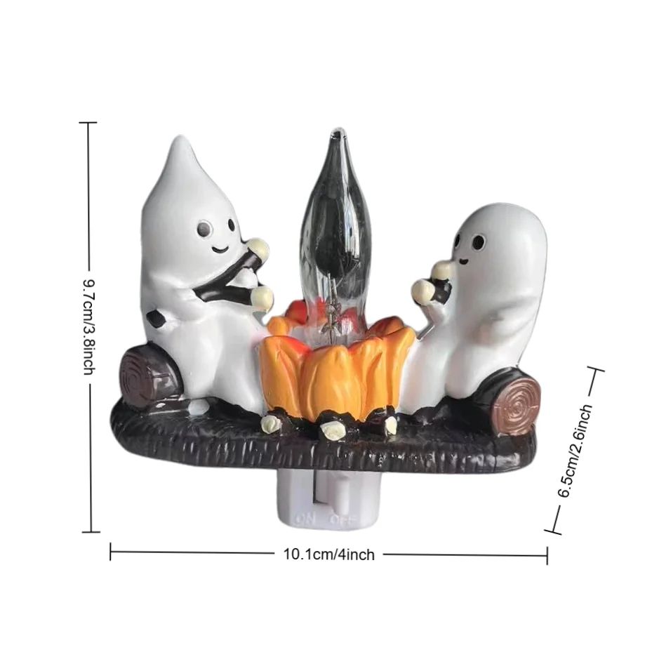 LED Ghost Figurine Halloween Decor | Flickering Warm Fire-Light Effect | Reusable Battery-Operated Resin Decoration