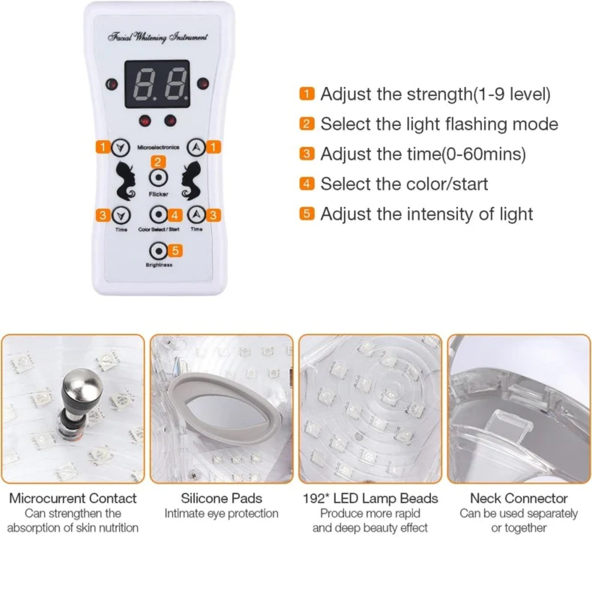 LED Light Therapy Mask with Neck Piece | 7 Colour Light Modes, Adjustable Intensity | Supports Clearer, Firmer-Looking Skin
