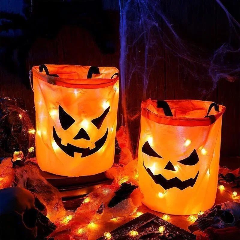 LED Light-Up Pumpkin Trick-or-Treat Bucket | Collapsible & Reusable | Glows for Safer, More Visible Halloween Nights