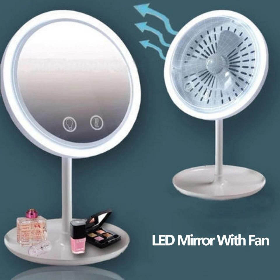 LED Mirror USB Powered Adjustable Tilt 5X Magnifying with Cooling Fan